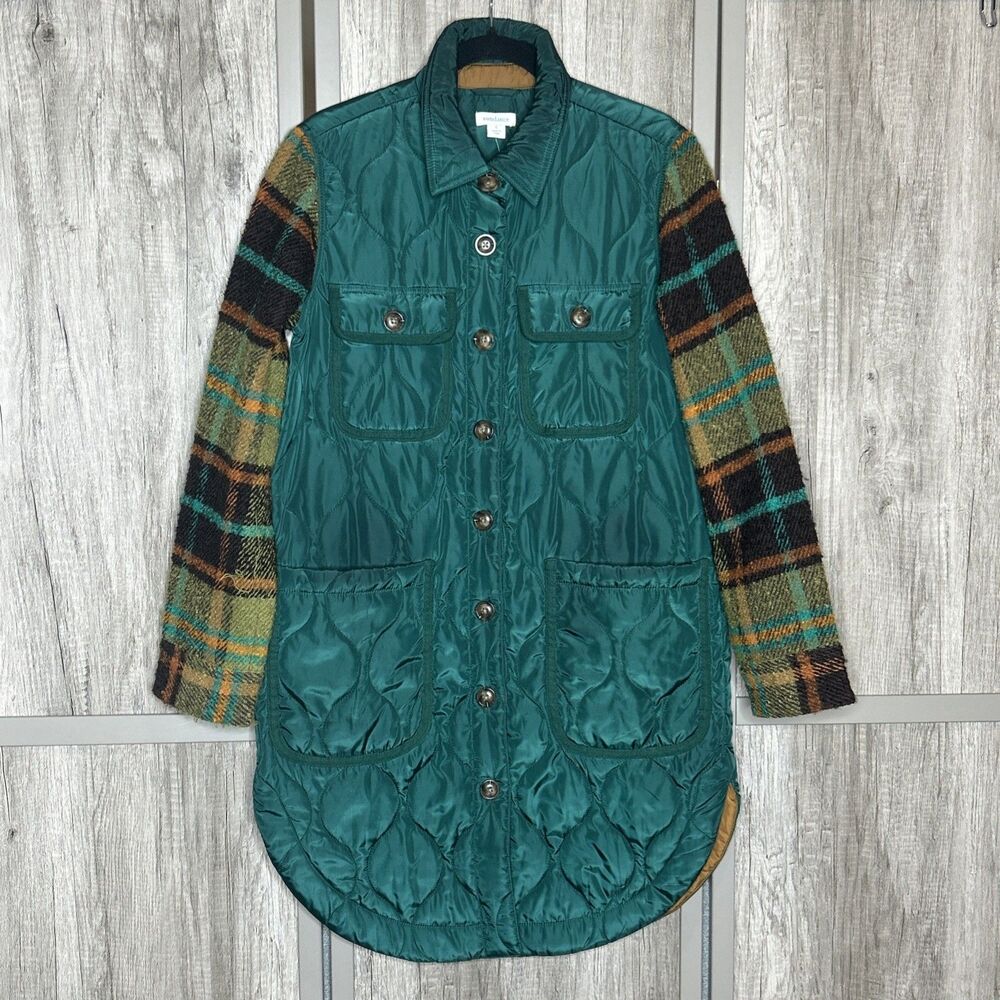 Sundance Quilted Jacket Long Shacket Boucle Sleeves Green